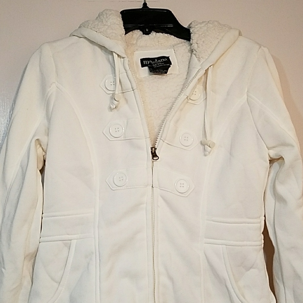 White coat jacket lined with faux sheep fur NWOT